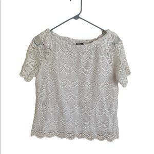 Talbots Petites Size M Embroidered Lace White Blouse